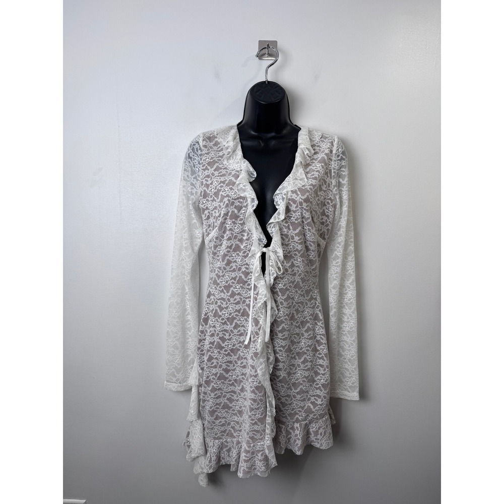 NWT I.AM.GIA Clarisse White Lace Ruffle Tie Front Mini Dress GIA17810 Large